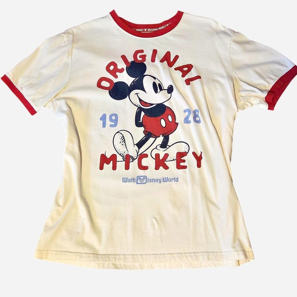 Disney Mickey Mouse Original Mickey 1928 Ringer Tee Shirt Red White Size M